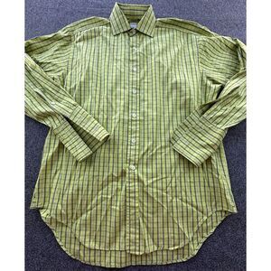 Craig Taylor Shirt Men Medium Green Blue Checkered Button Up French Cuffs Cotton